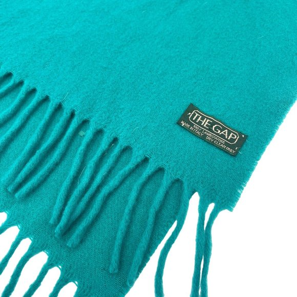 GAP Vintage 70s 80s Teal Blue Green 100% Lambswool Scarf - Picture 5 of 8